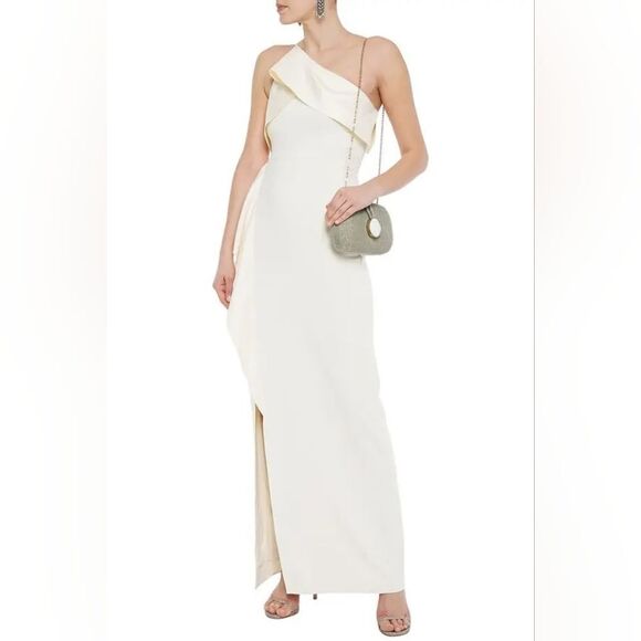 NWT Halston Heritage Leda One Shoulder Draped Satin Crepe Gown - Picture 11 of 16